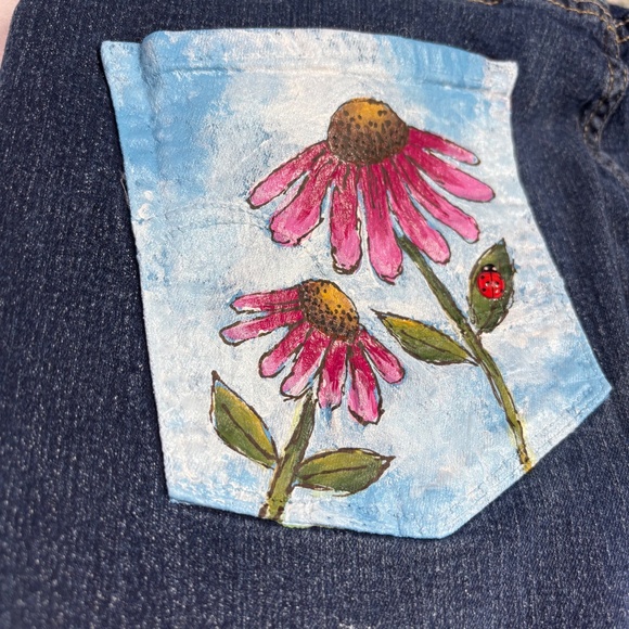 Levi's Signature Jeans Hand Painted Pink Daisy Flower Braided Belt Women's 14S - Picture 11 of 13